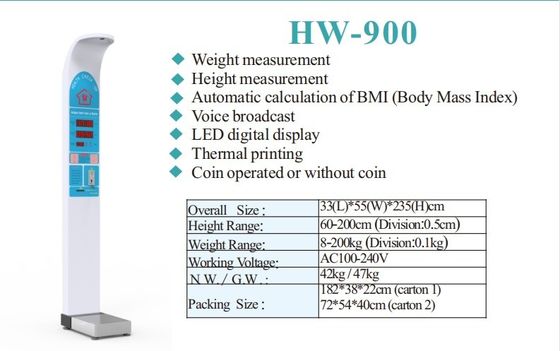 Compact Coin Operated Height and Weight Scale for Pharmacy Shopping Malls G.W. 47KG