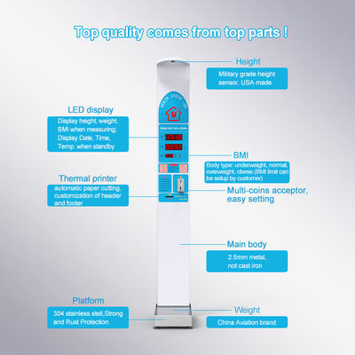LED Display Coin Operated Pharmacy Weighing Machine for Body Weight and Height Measurement