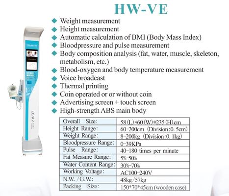 300kg Capacity BIM Body Height Weight Scale Analyzer for Blood Pressure Monitoring